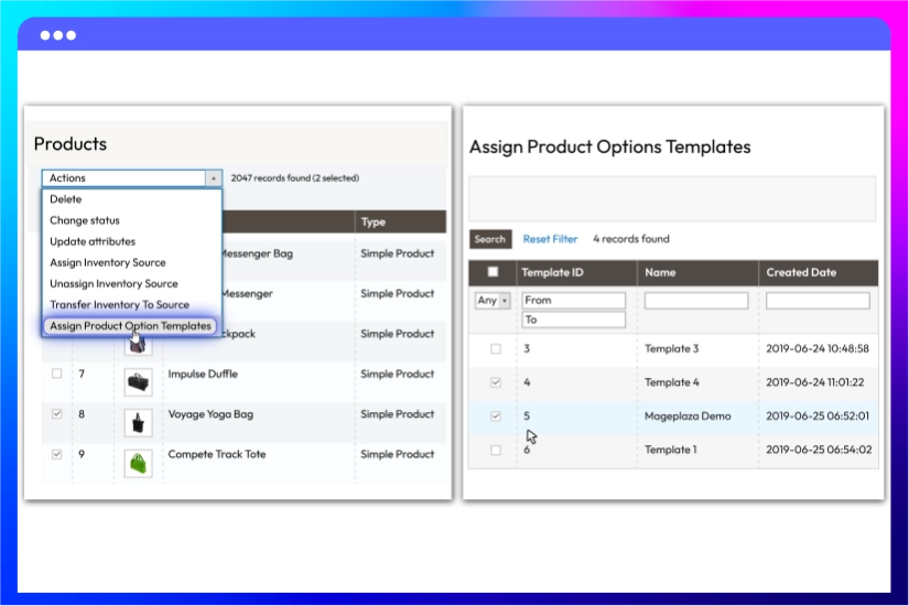 Mass actions at the Product Grid