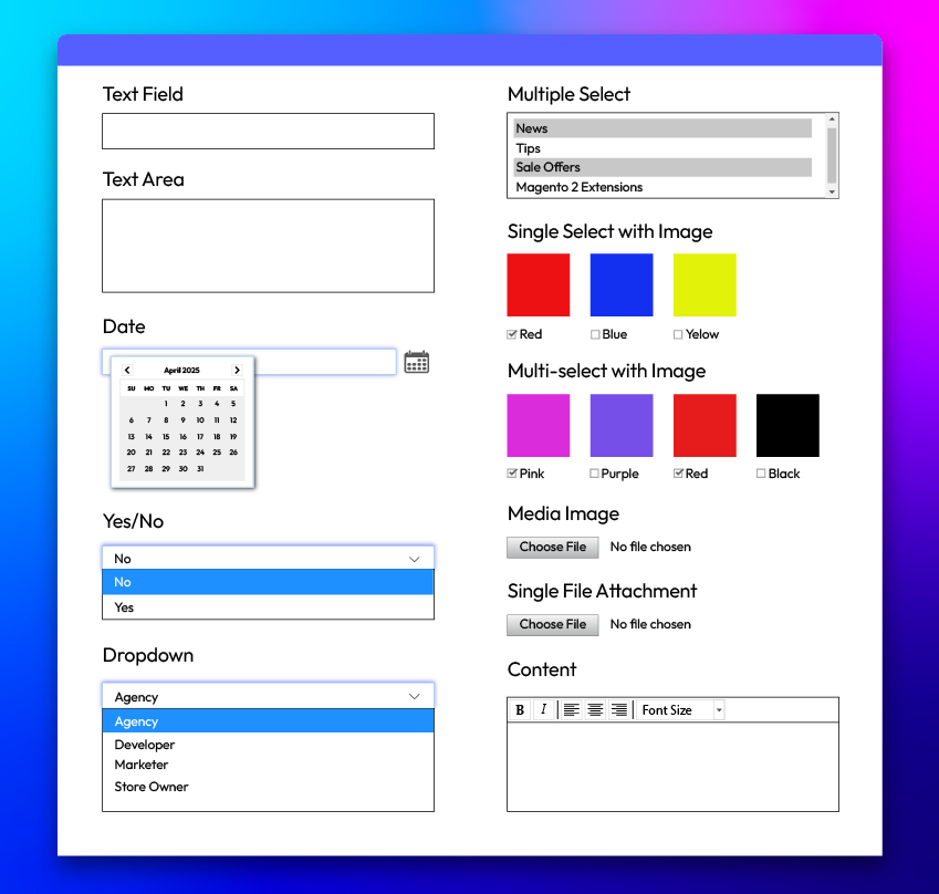 customer attributes input types