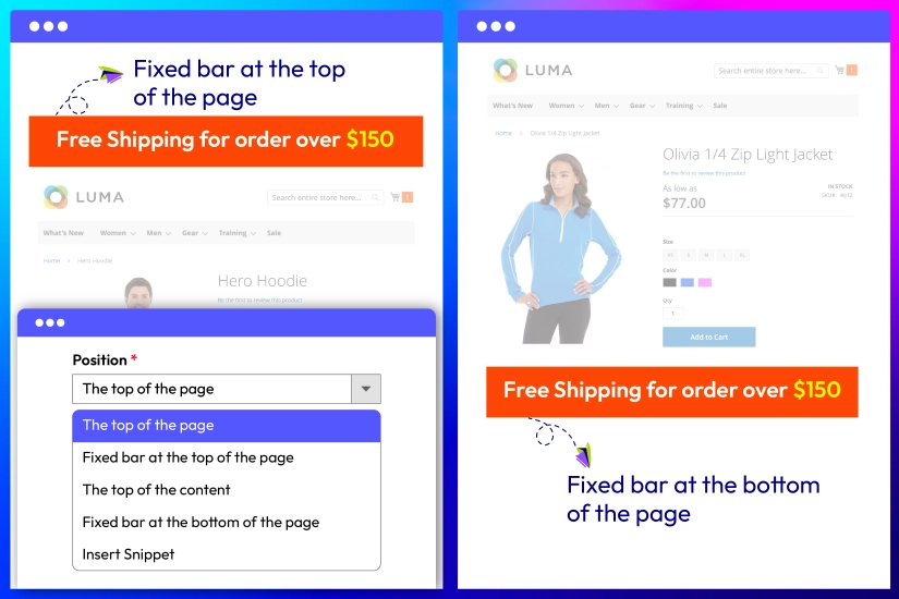 Position the free shipping bar anywhere