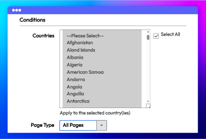 Select countries and pages to apply
