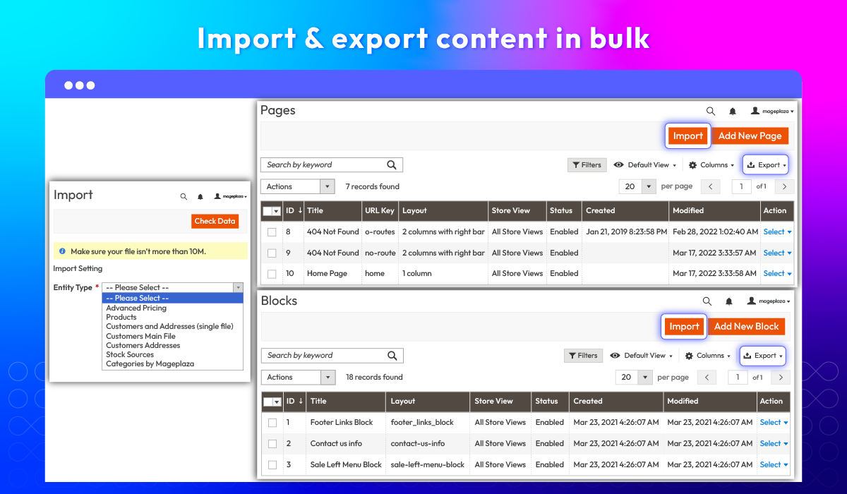 Import & export content in bulk