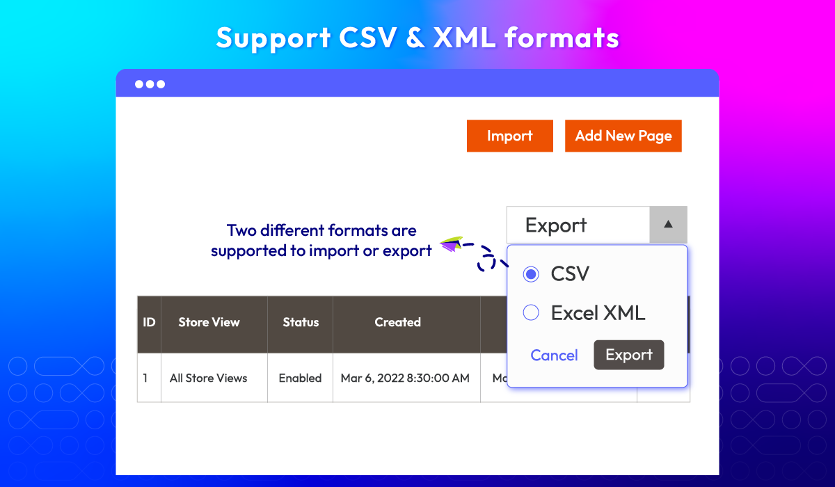 Support CSV & XML formats