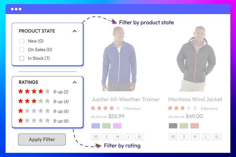 Allows advanced filter such as by product state and rating