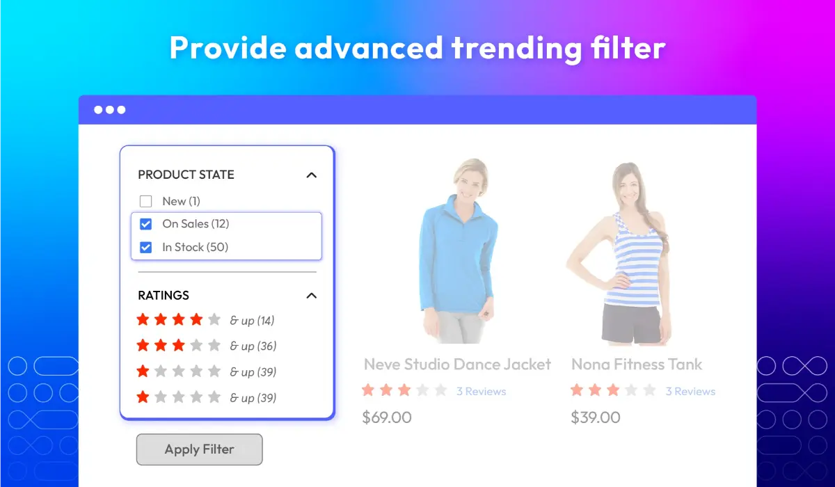 Filter products by state and rating for better choices