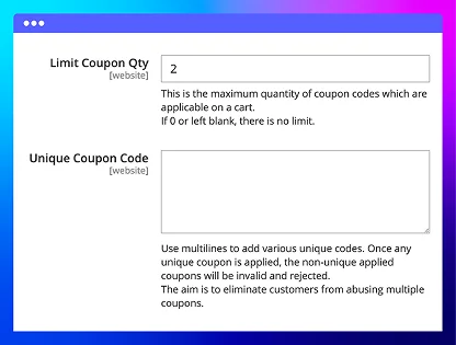 Prevent abuse with unique codes and cart code limitations