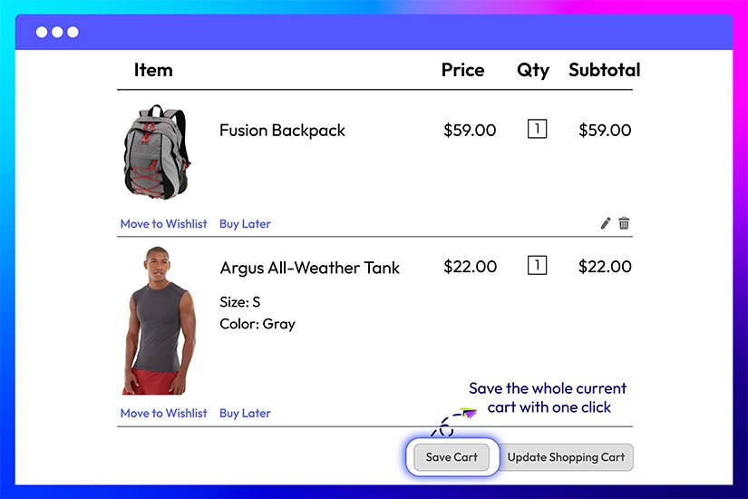 Save the whole cart to buy later