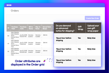 Track order attributes on the order grid