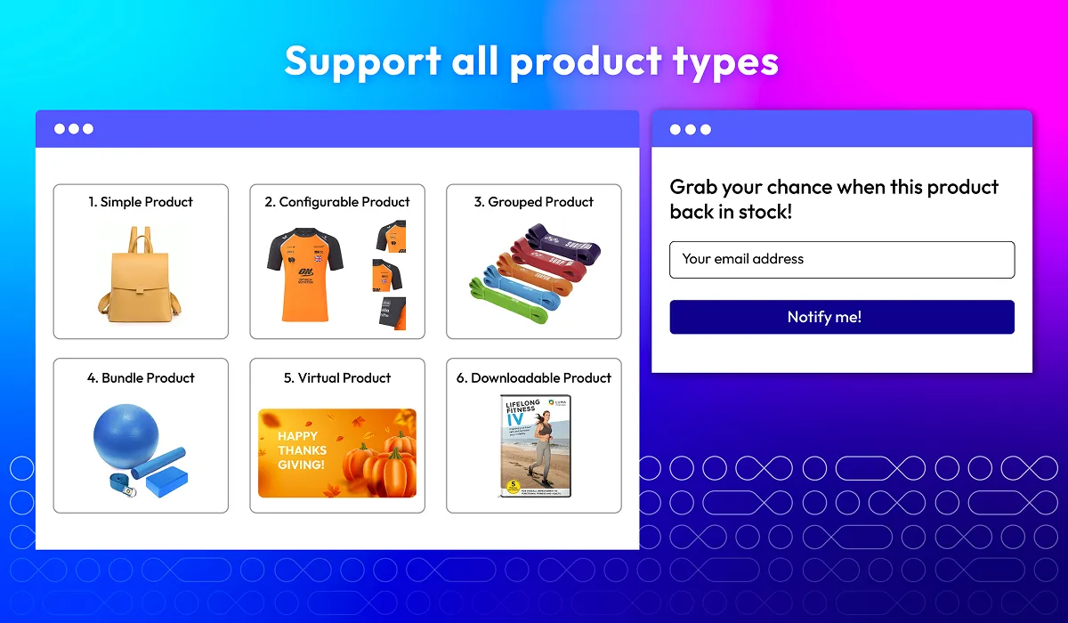 Magento 2 Out of Stock Notifications supports all product types