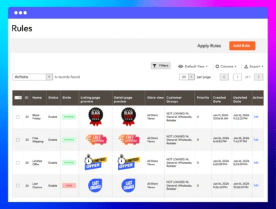 Manage rules grid