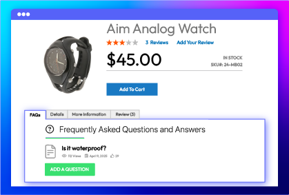 display relevant questions on product pages
