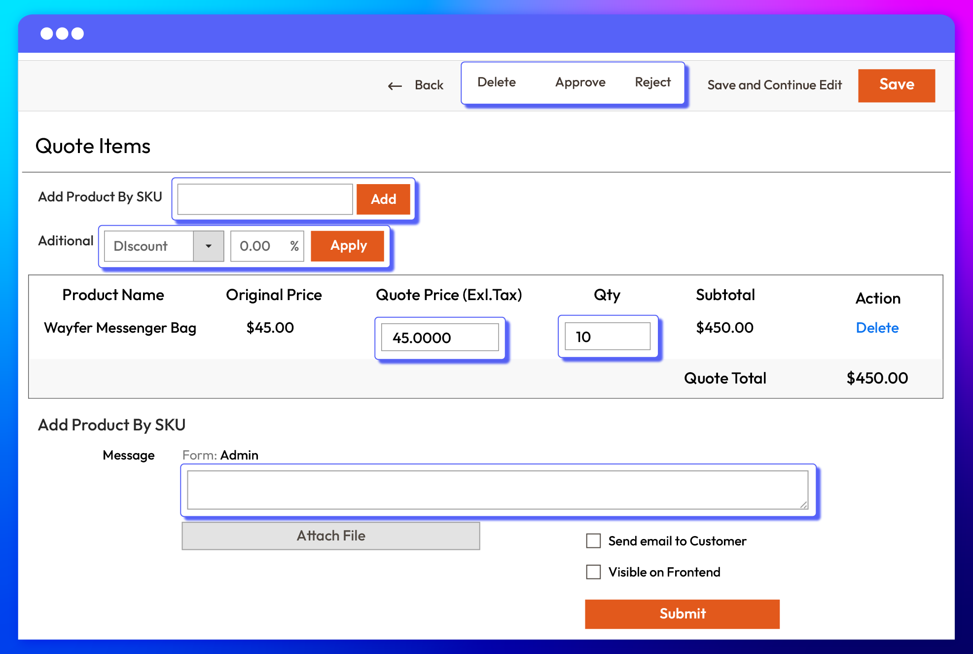 create quote requests in backend