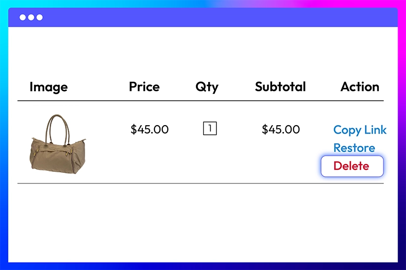 Delete saved carts/ items in one click