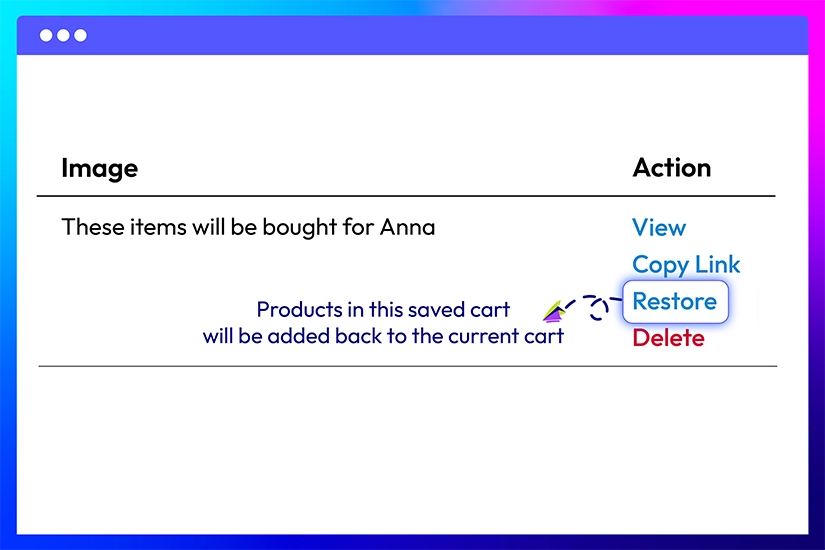 Restore saved carts for easy checkout