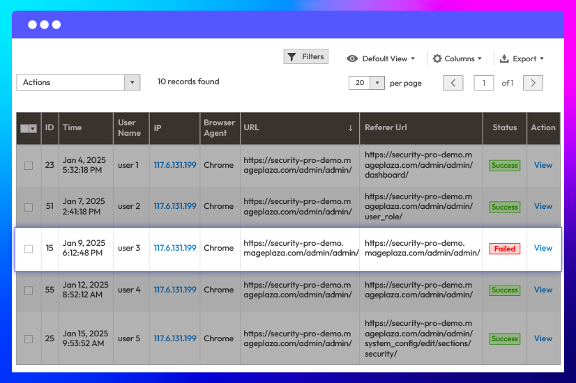 Inspect all login logs
