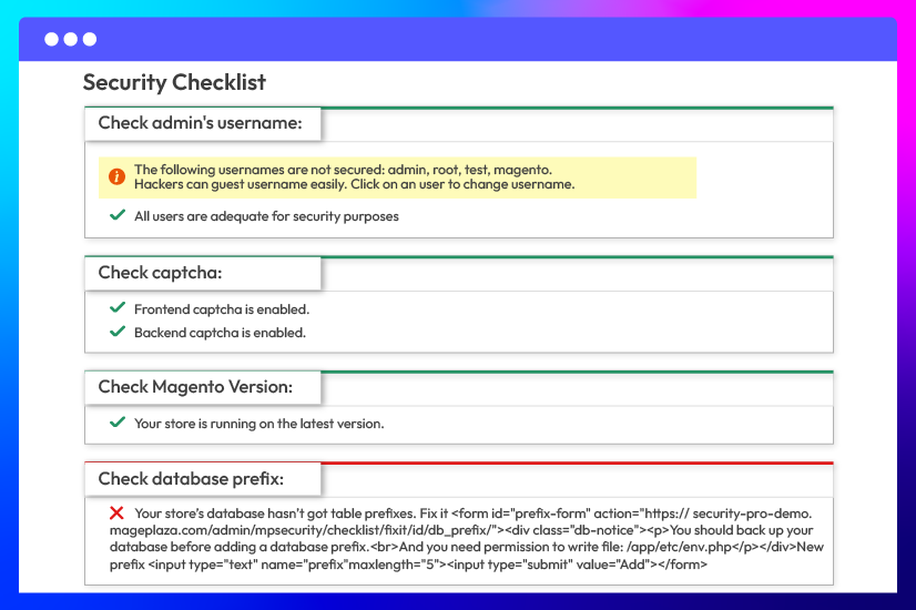 Built-in security checklist