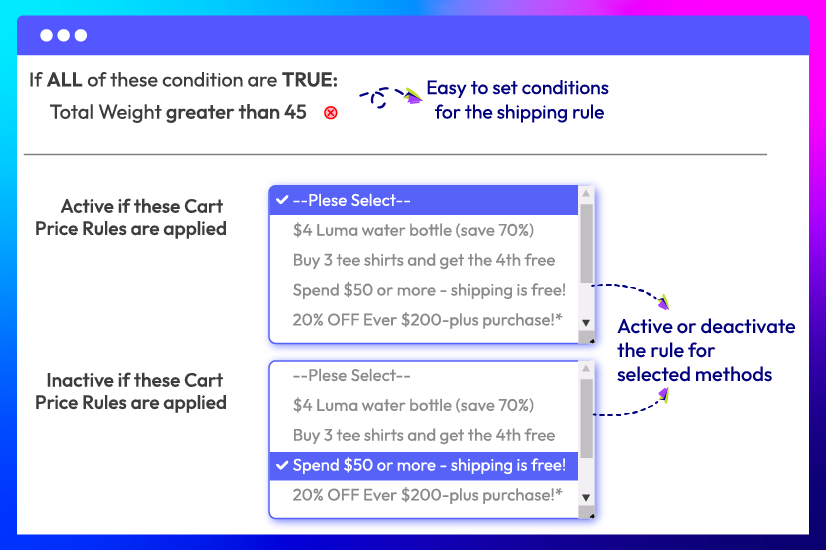 Add unlimited rules to each shipping method