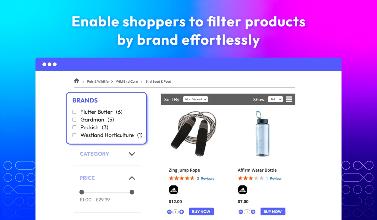 Shoppers can filter catalog items by selecting brand names in sidebar filter