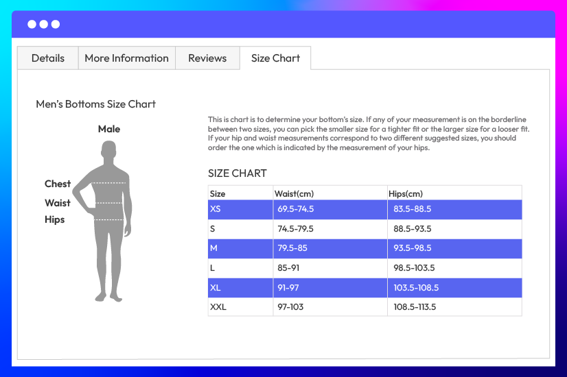 Show size guides in product tabs