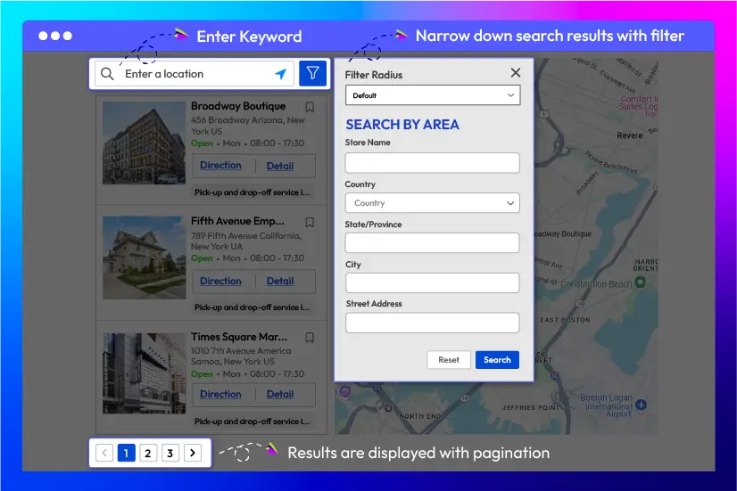Search by Area with pagination