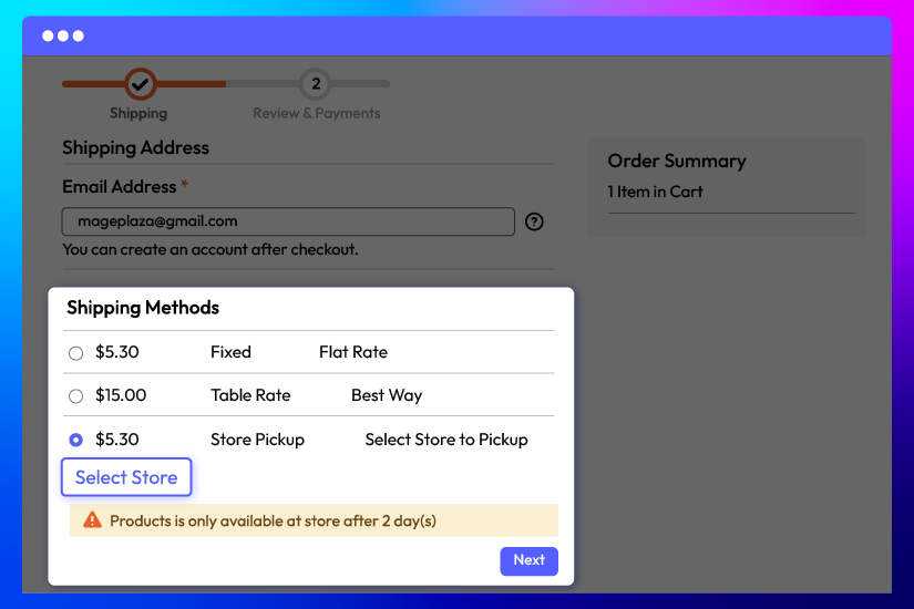 Allow store pickup at checkout