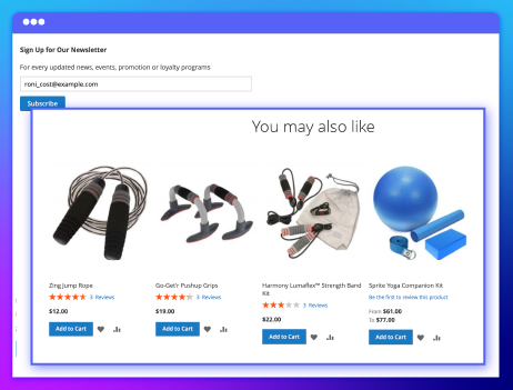 Show related products after newsletter signup with quick add to cart