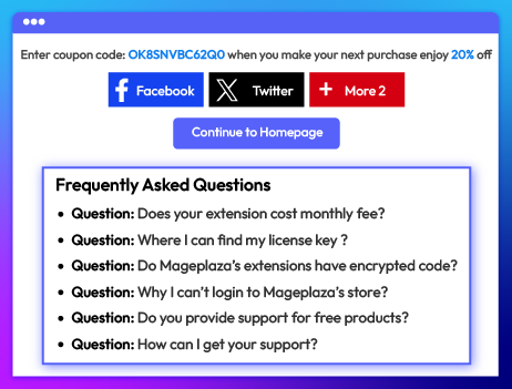 Display support FAQ and coupon after checkout confirmation