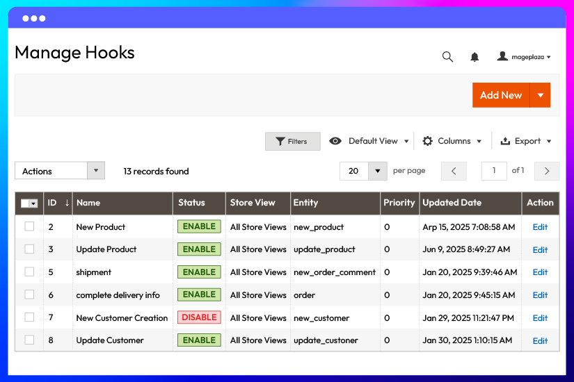 Hook management grid