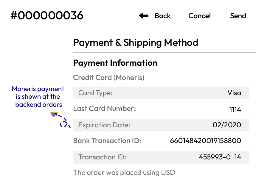 Moneris payment information at backend and frontend