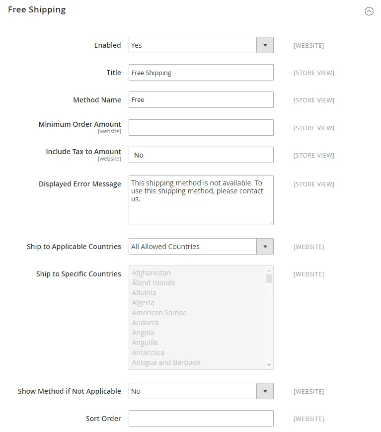 Configure Free Shipping method in Magento 2