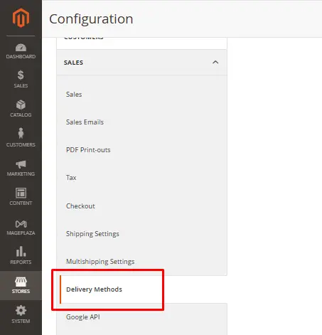 Expand the Delivery Methods tab