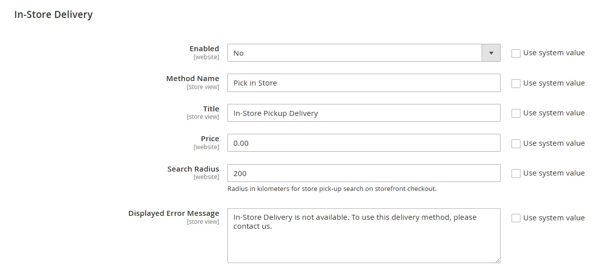 Set up in-store pickup method for Magento 2