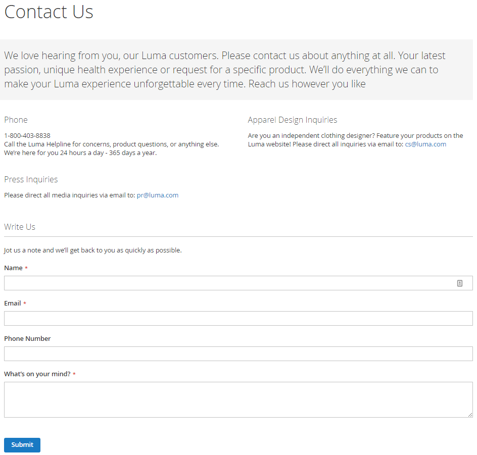 How to configure Contacts form and contact email address Contact us form