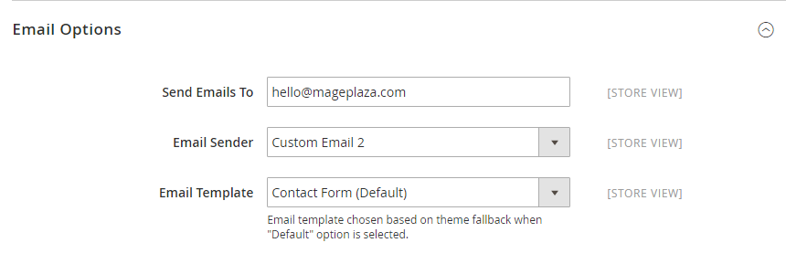 How to configure Contacts form and contact email address Email Options