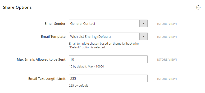 How to Configure the Wish List Share Options