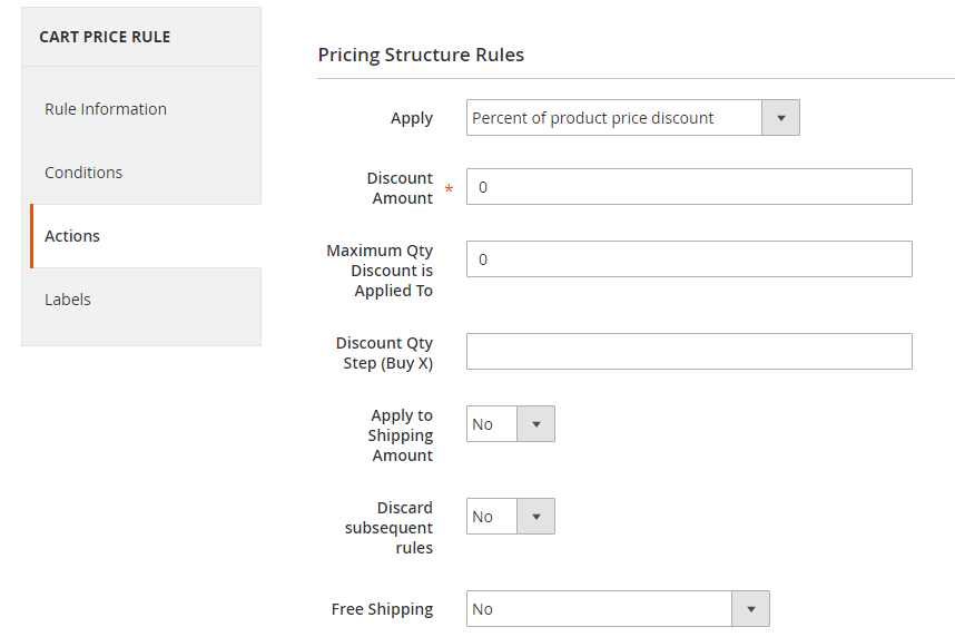 How to Create a Cart Price Rule Cart Actions