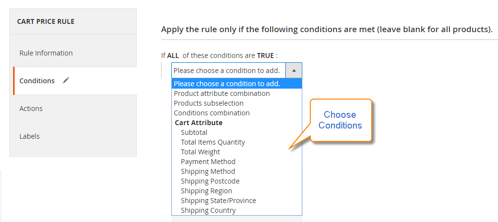 How to Create a Cart Price Rule Cart Choose Conditions