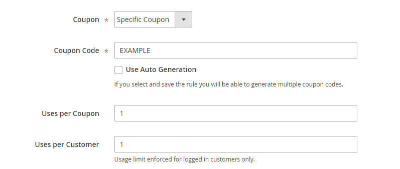 How to Create a Cart Price Rule Cart Coupon Code Settings