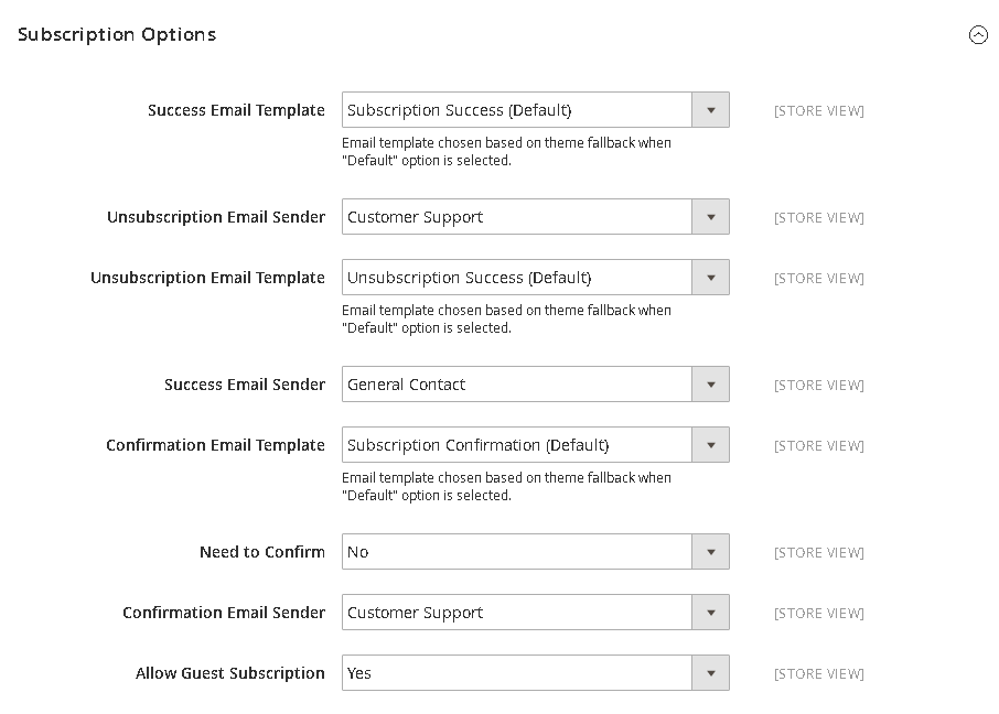 How to configure Newsletters Subscription Options