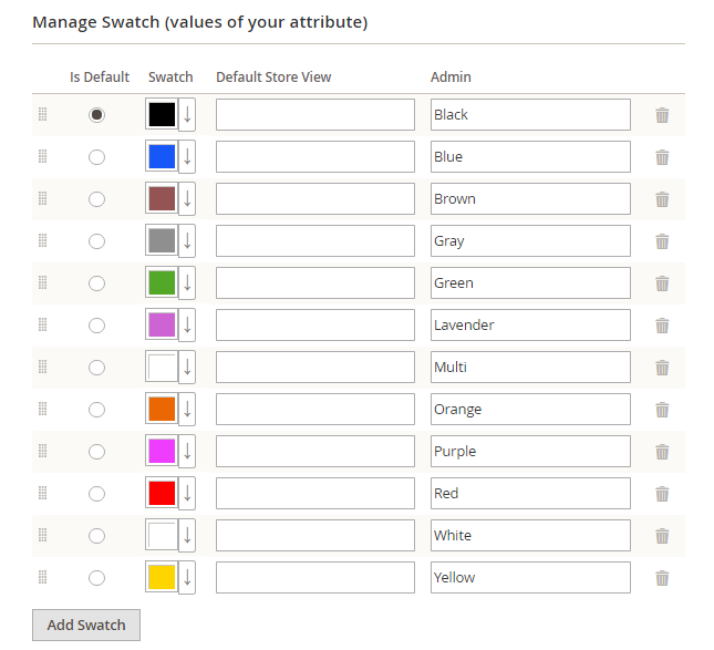 How to configure Swatches Manage Swatch Values