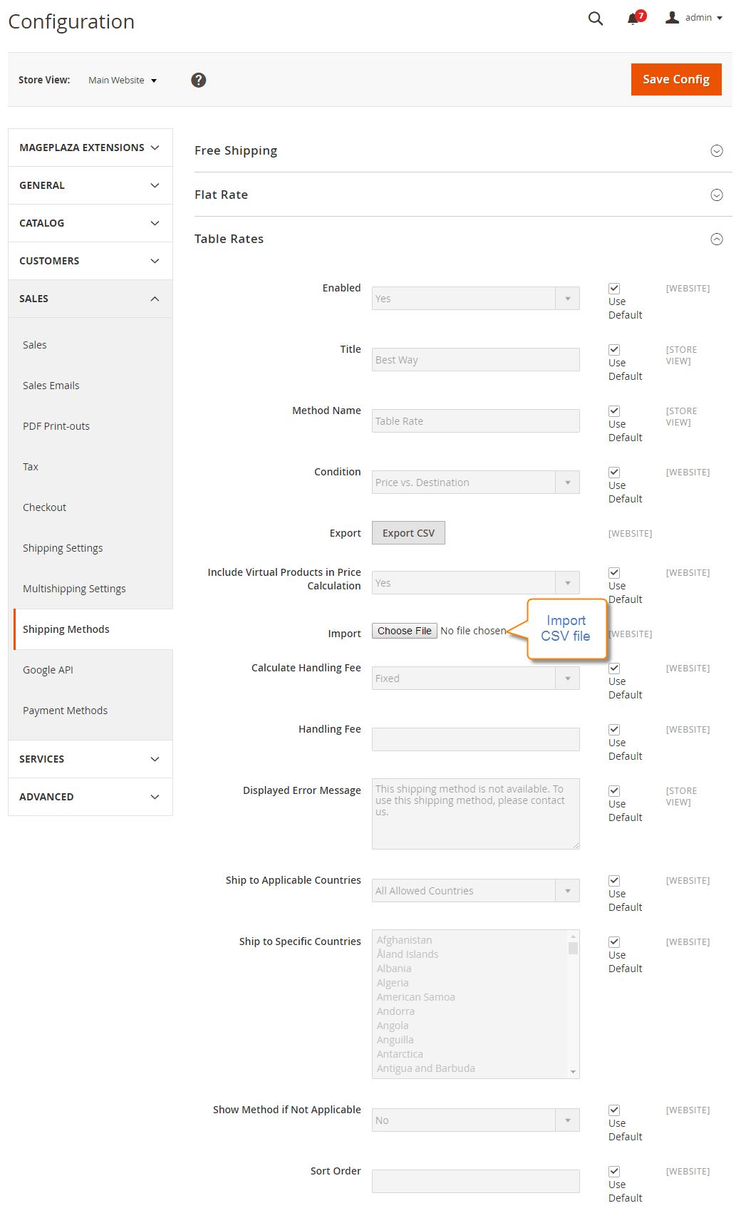 How to Configure Table Rates Shipping Method Import CSV file