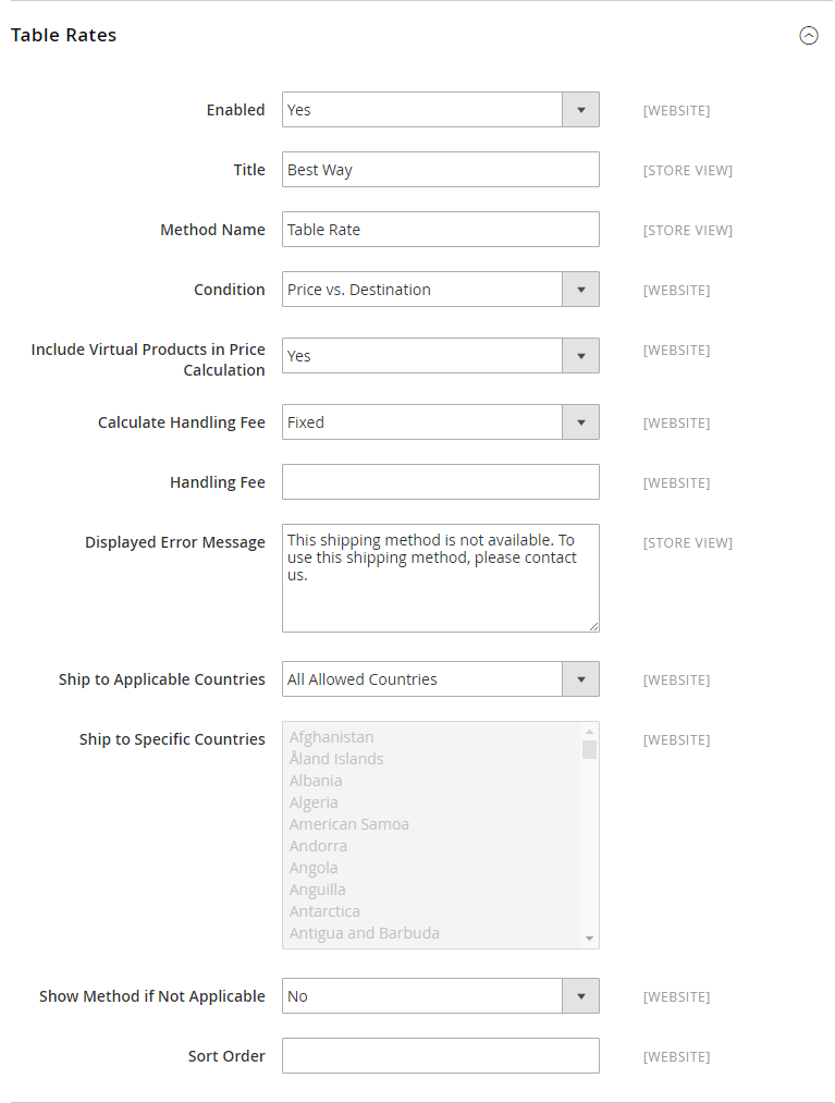 How to Configure Table Rates Shipping Method Table Rate Shipping Method Configuration