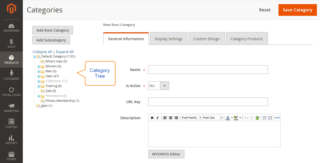 How to create a new category category tree