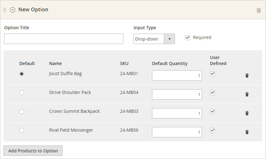 How to create Bundle Product Option Items